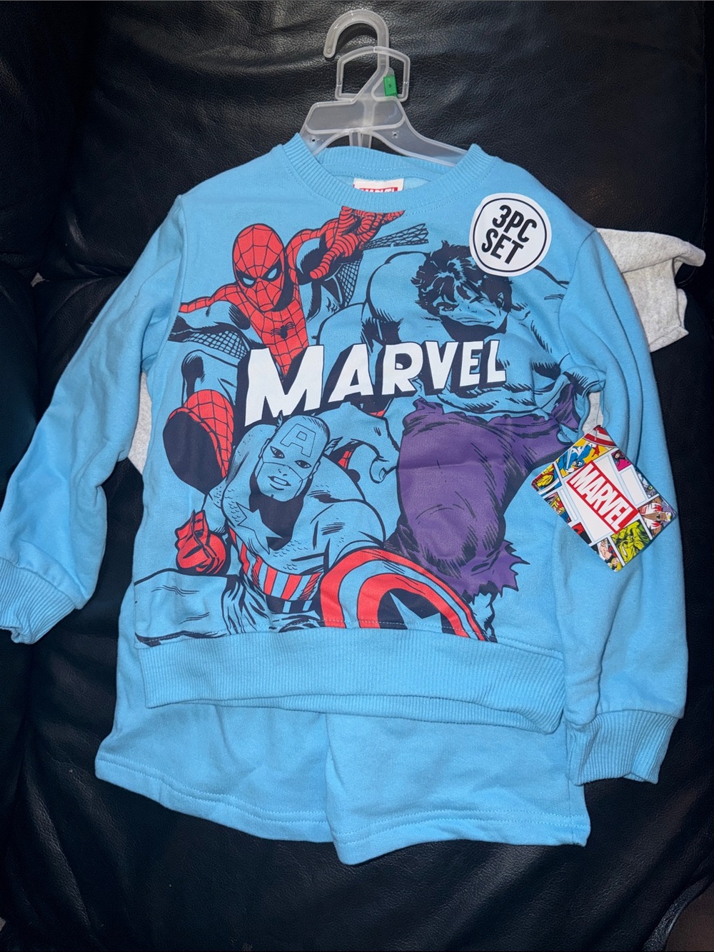 Marvel Light Blue Kids Crewneck with Spider-Man, Captain America & Hulk